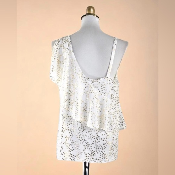 Medium Michael Kors Cream and Gold Star Print Ruffle Blouse - Picture 2 of 4